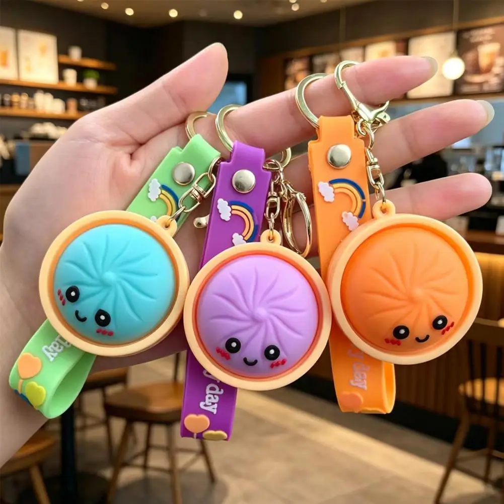 3Pcs Cute Simulation Steamed Stuffed Bun Can Be Pressed To Decompress Key Chain Schoolbag Ornaments Small Gifts.