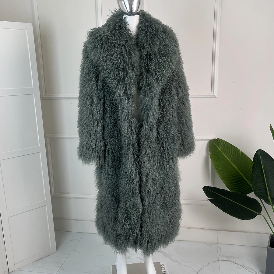 

Mongolian Sheep Jackets Lapel Long Jackets For Women Top Furry Jackets Warm Thick Genuine Fur Coat Women