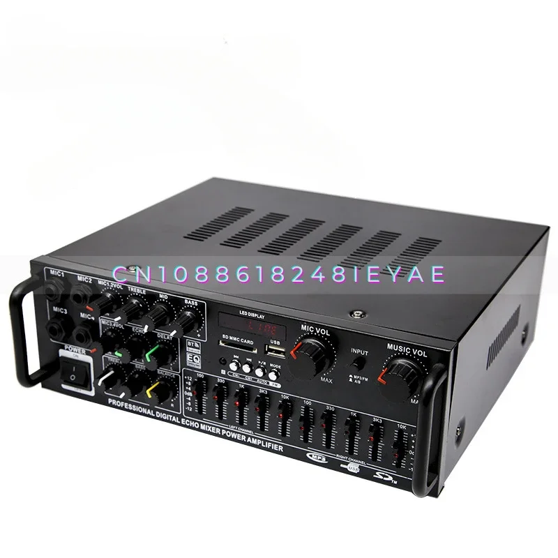 High Power Home Amplifier 12V/220V Bluetooth EQ Equalizer Car Outdoor Karaoke Dual-purpose Amplifier