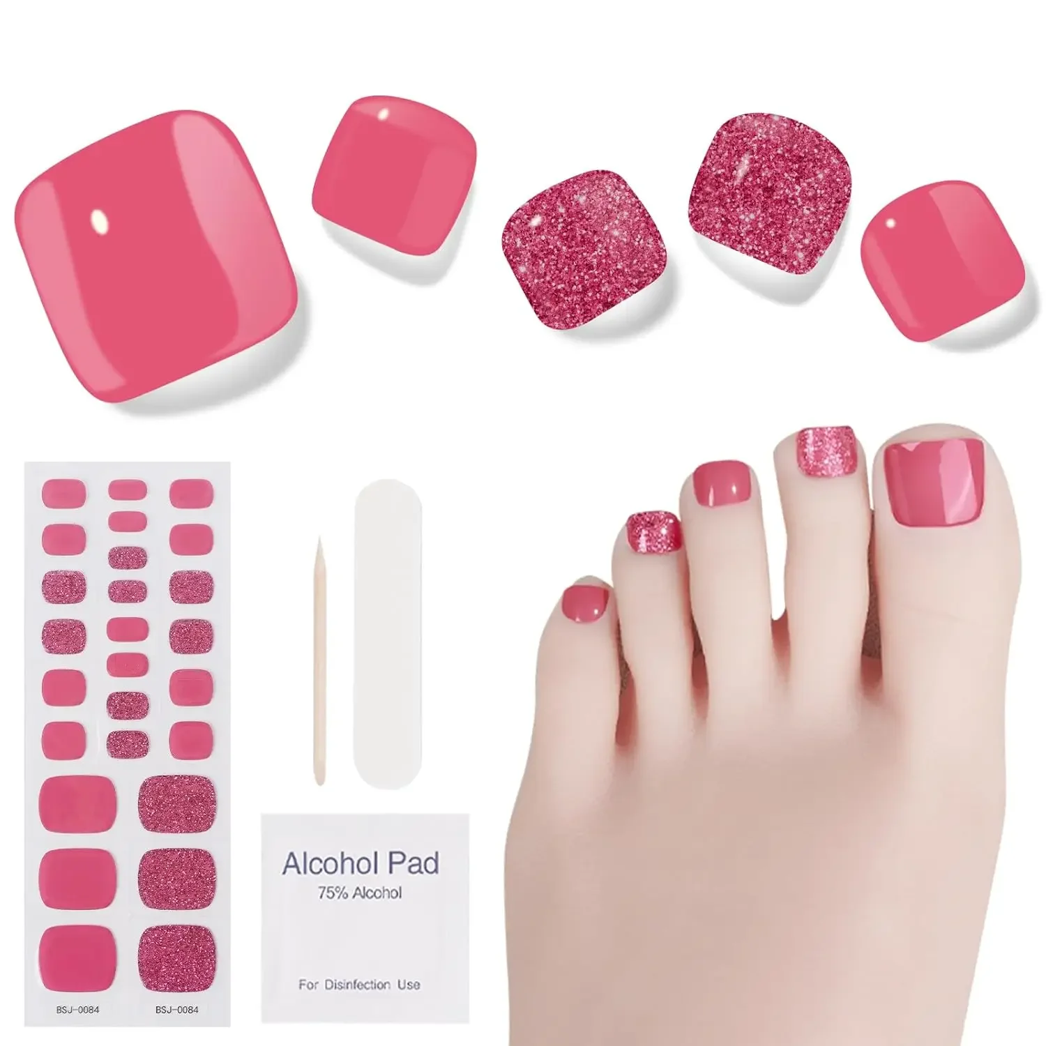 Toe Gel Nail Sticker Solid Color Semi Curing Gel Nail Decals Pure Toe Gel Nail Wraps Phototherapy Oil Foil Nail Art Decorations