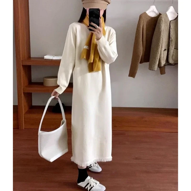 فساتين للنساء جديدة بأكمام طويلة ورقبة وهمية فستان نسائي أسود محبوك بشراشيب فستان مستقيم للنساء Vestidos De Verano Mujer Q1568 #2