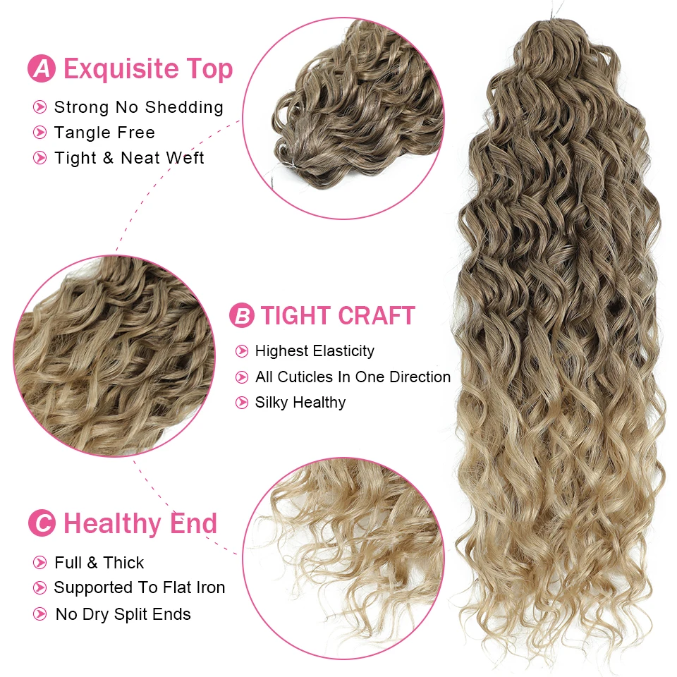 Jessica Synthetic Hair Deep Wave Twist Crochet Hair Braid Afro Curl Ombre Blonde Pink Deep Wavy Braiding Hair Extension ForWomen