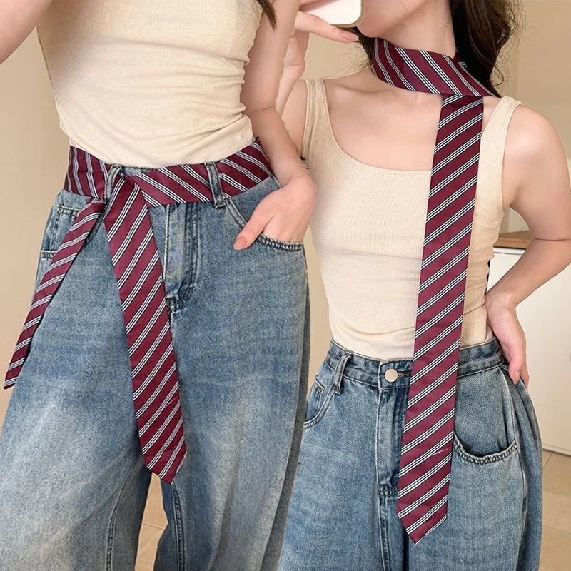 

Длинный клетчатый пояс с джинсовым галстуком, шарф, декоративный повседневный модный многослойный пояс с завязками на талии, повязка для волос, модный шейный платок