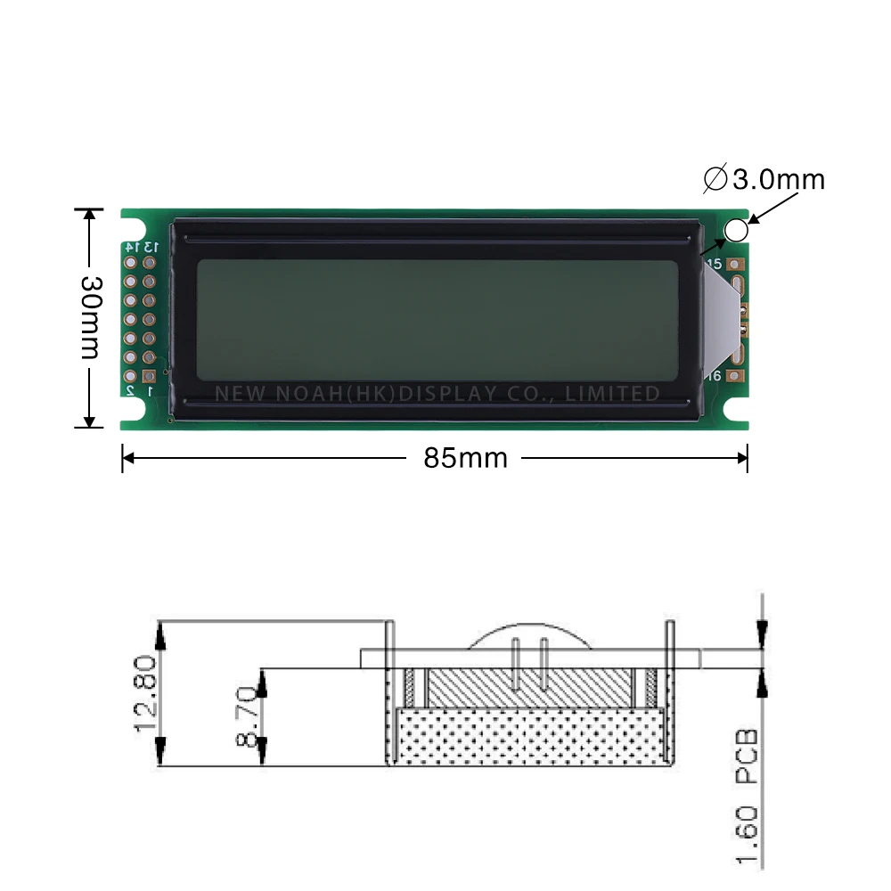 레드 라이트 블랙 문자 디스플레이 모듈, 개발 인터페이스, ST7066U COB LCD 모듈, 2X1, 6 지지대 방식, 14PIN, 80x30mm, 1602B1