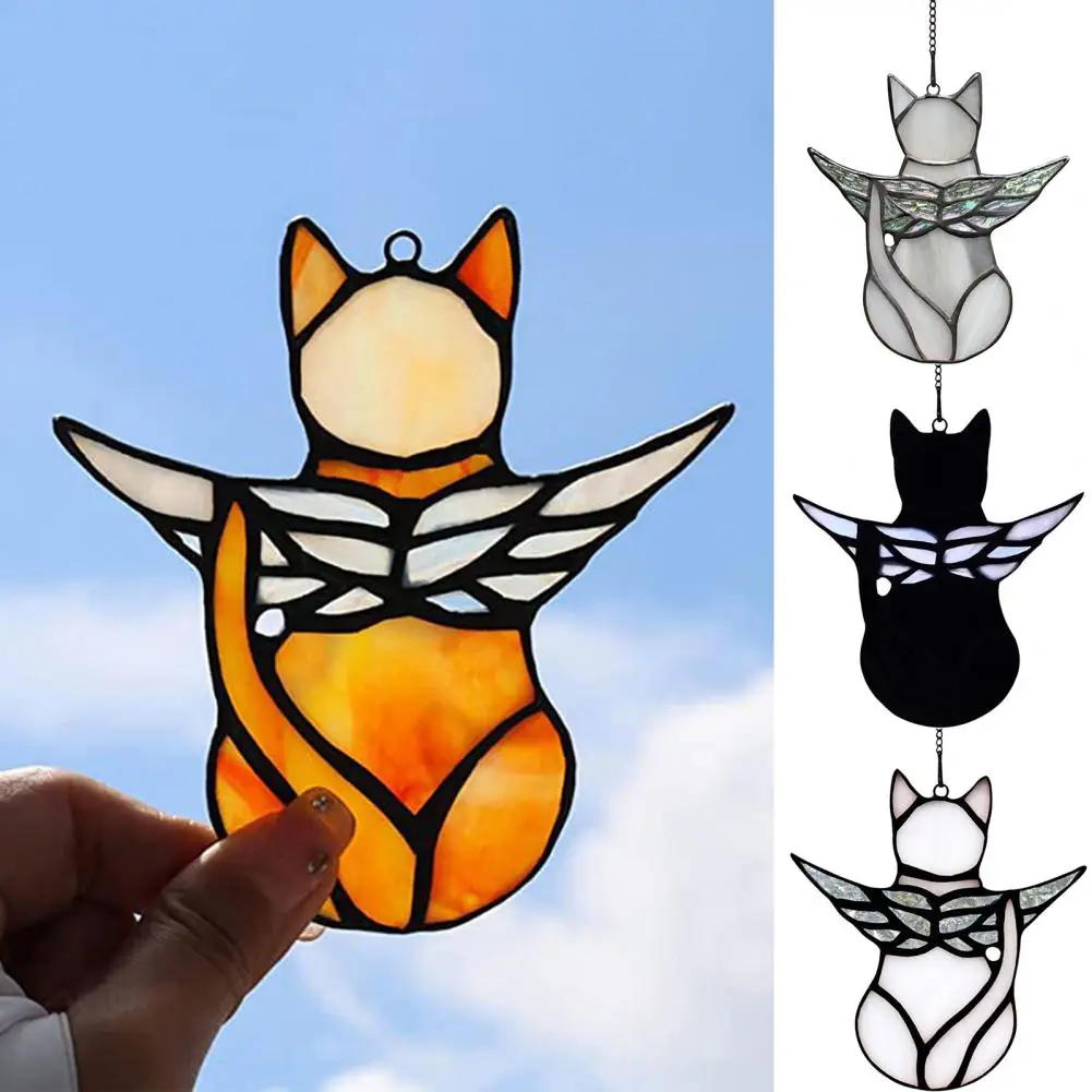 Angel Cat Pendant Cartoon Design Acrylic Window Hanging Angel Wings Black Cat Suncatcher Decor Photography Prop Gifts Decoration