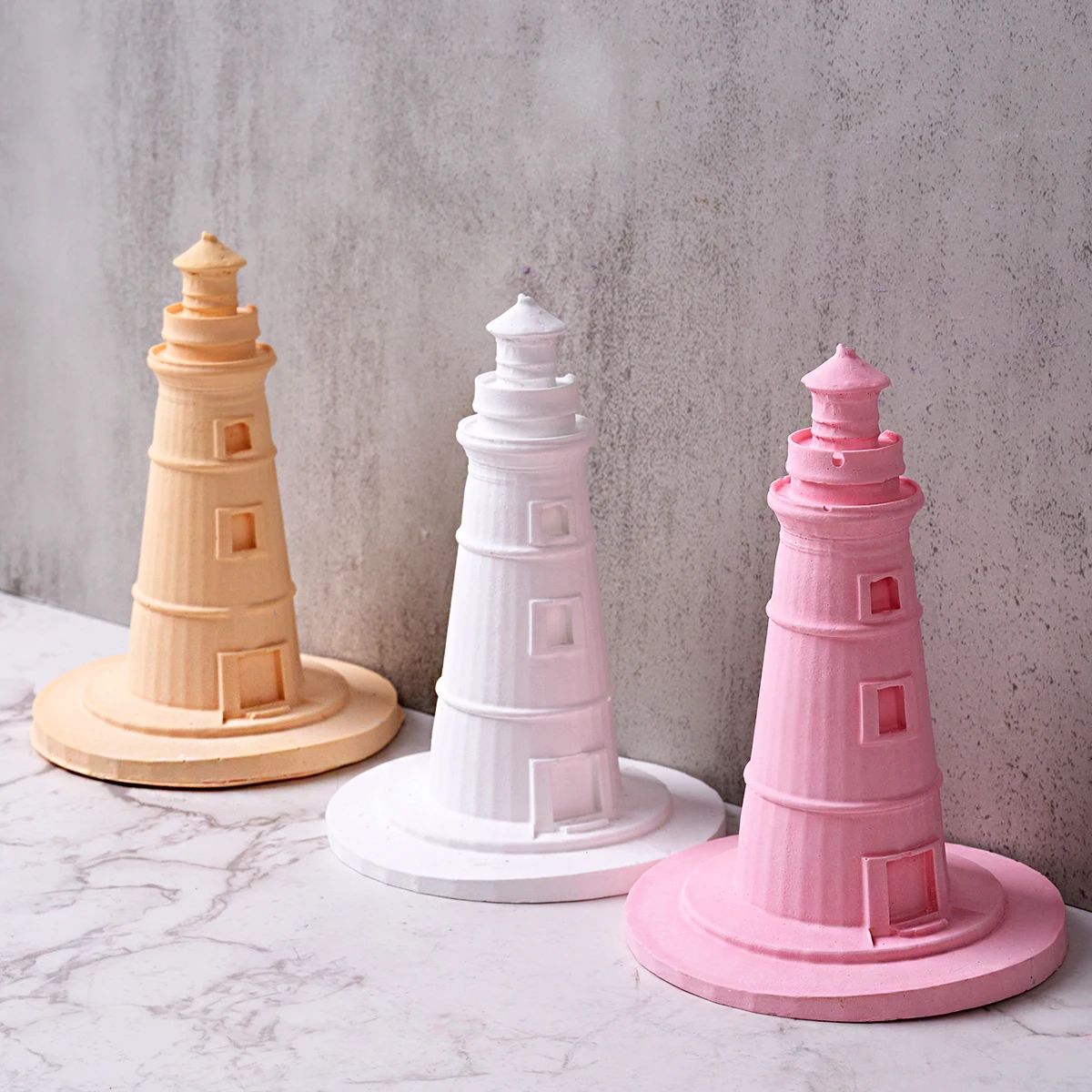 New Lighthouse Mold DIY Ocean Style Desktop Ornaments Crafts 3D Plaster Car Decoration Lighthouse Scented Candle Silicone Mould