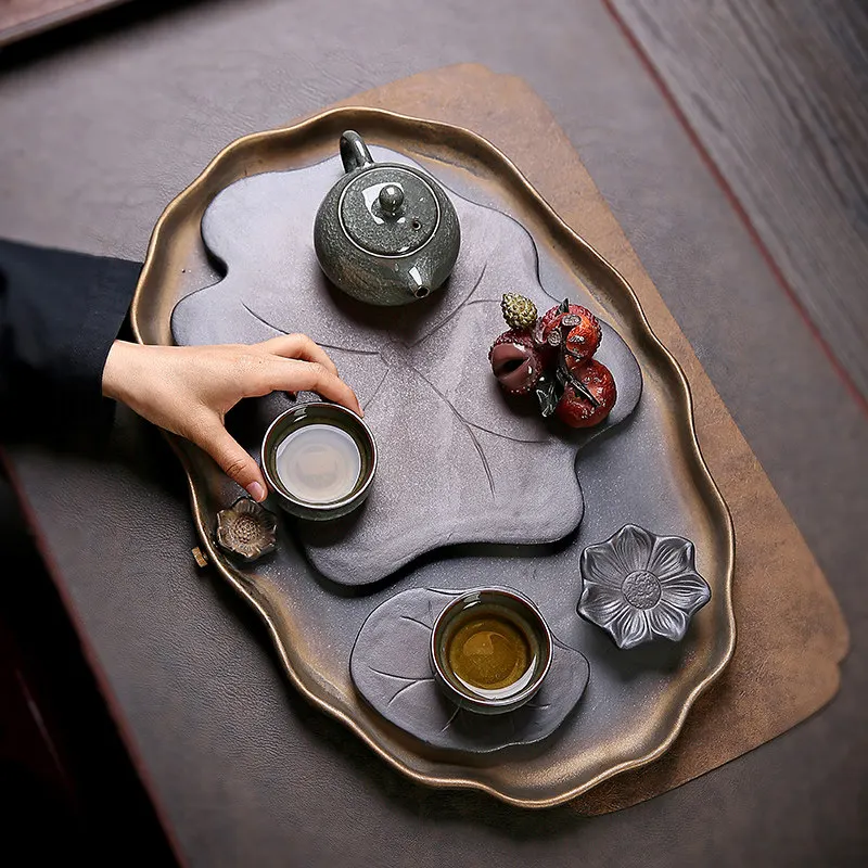 Irregular Ceremony Tea Tray Serving Ceramic Decorative Valet Table Drainage Tea Tray Trinket Coasters Bandejas Home Products