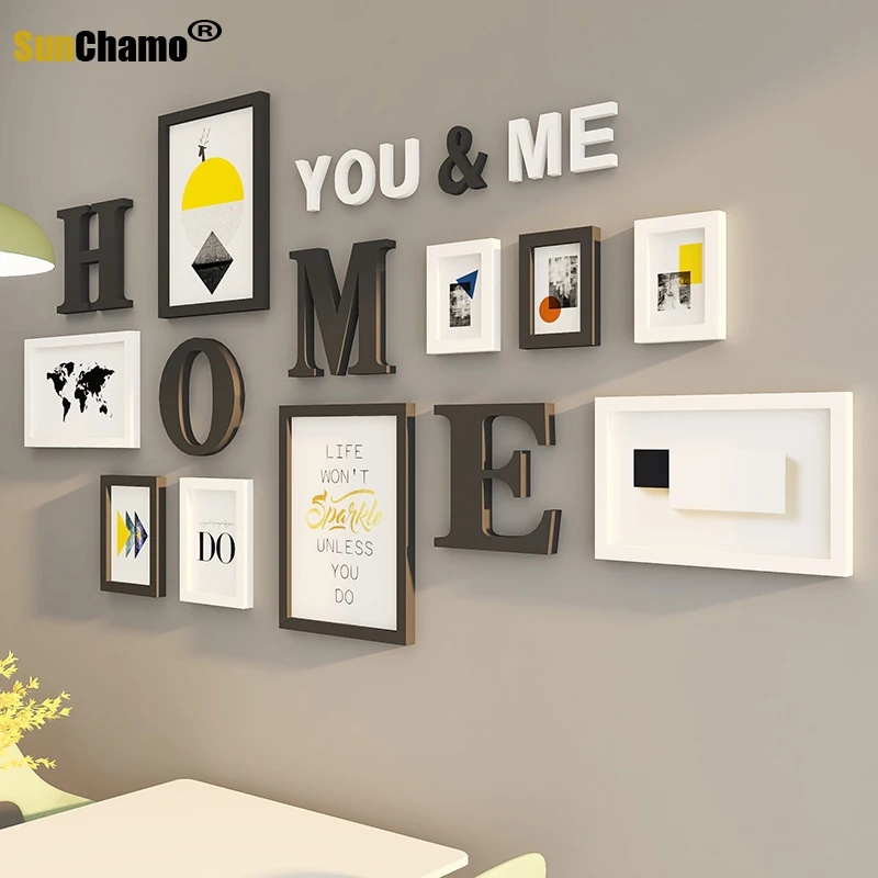 Sunchamo Dining Room Photo Wall Hanging Decoration Surface Hole Free Photos Frame Combination Creative Foto Album 160x85CM Gifts