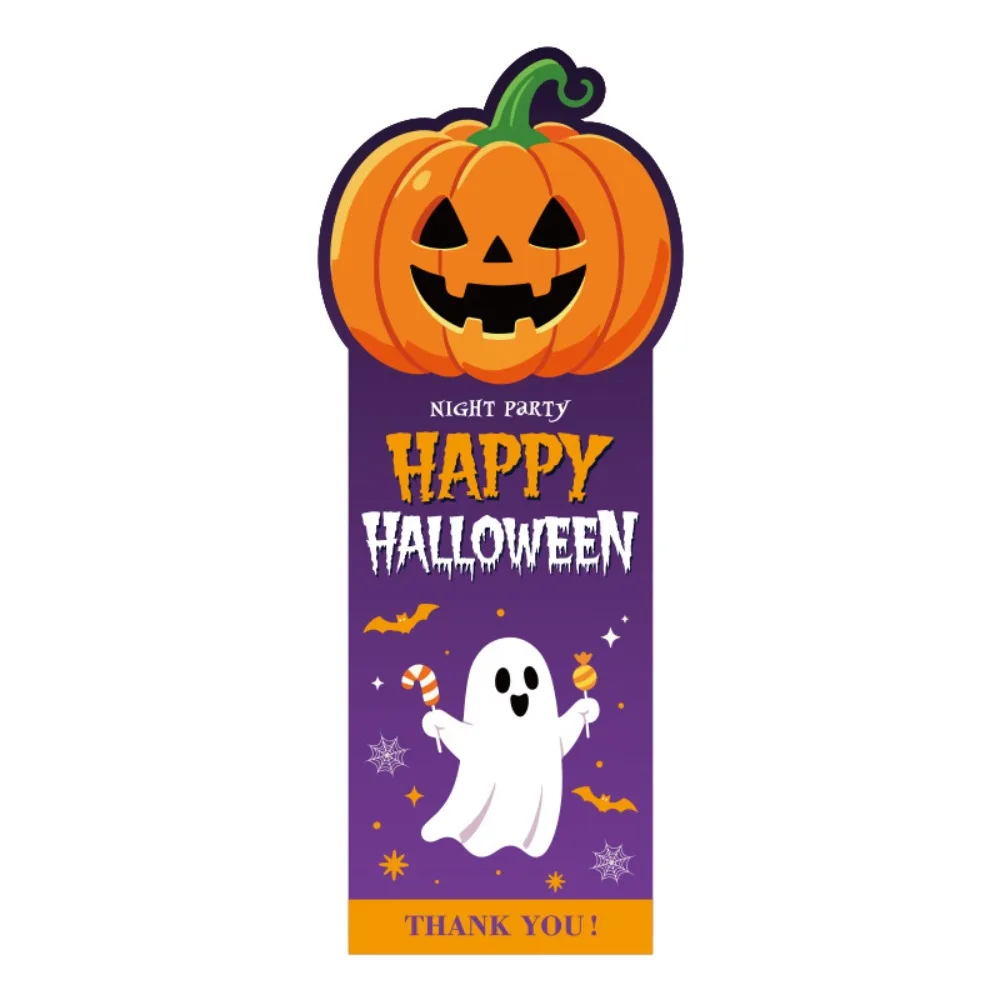 50PCS Multicolor Halloween Sealing Stickers Cartoon Pumpkin Ghost Witch Castle Long Strip Stickers Self-adhesive Back Adhesive