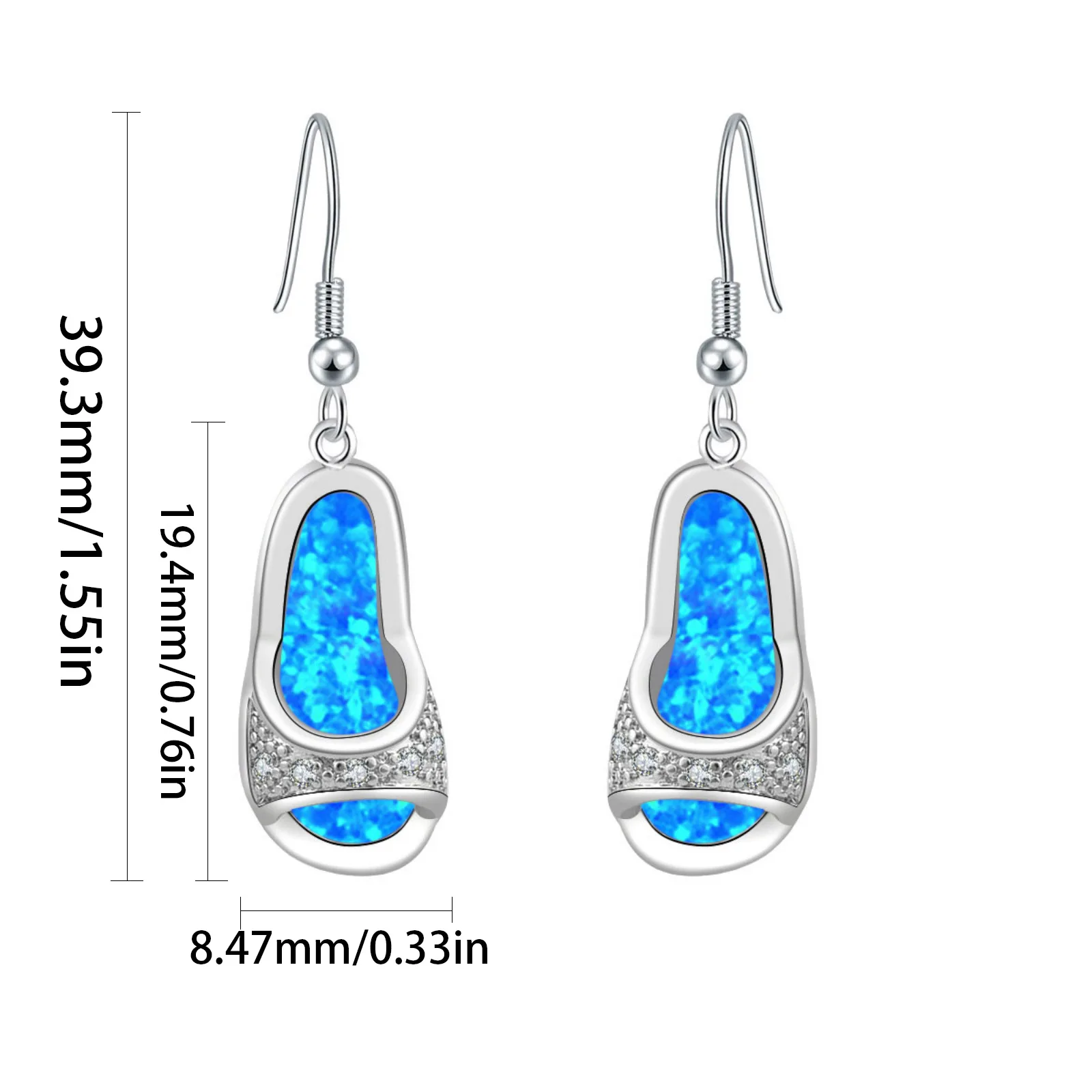 Blue Opal Flat Shoe Earrings for Women,White K Plated Bohemia Style Earrings with Zircon Accent,Whimsical Fashion Jewelry Gift