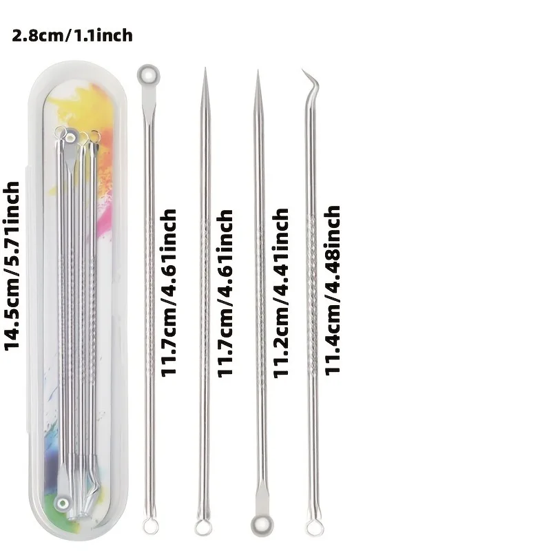 Outil d'élimination des points noirs en acier inoxydable, Kit d'extraction d'acné de comédon pour le nettoyage des pores du visage, outils professionnels de soins de la peau 4 pièces