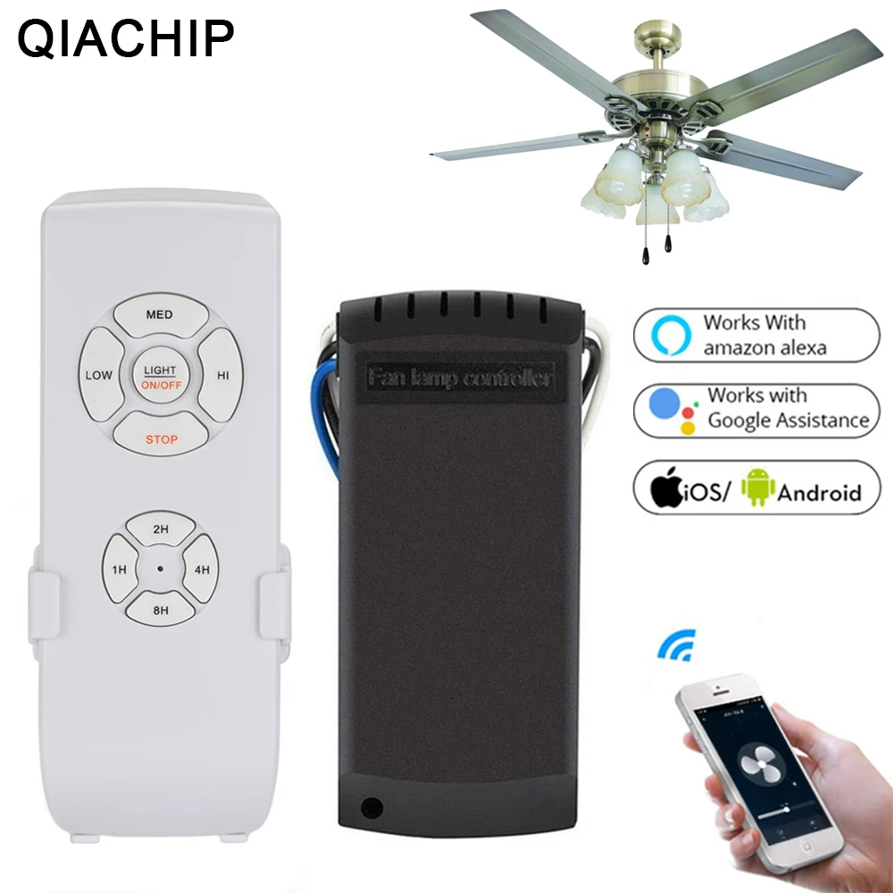 

WIFI Smart Ceiling Fan APP Remote Timer And Speed Control Light Home Work With Alexa Google 433Smart Remote Control AC 110V 220