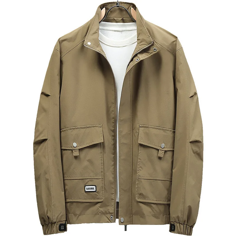 2024 New Stand Collar Men's Jacket Multi-Pockets Outdoor Waterproof Zipper Windbreaker Men Casual Jacket Coats Plus Size 8XL