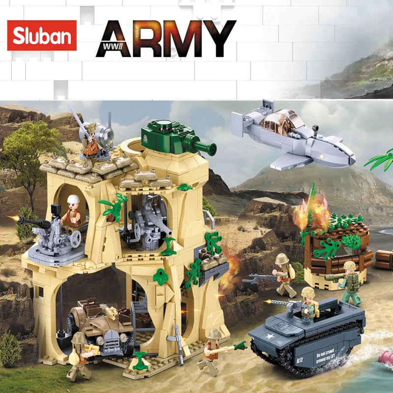 

Sluban Building Block Toys World War 2 B1111 Battle Of IWO JIMA 1124PCS Bricks Fort Rockery Compatbile With Leading Brands