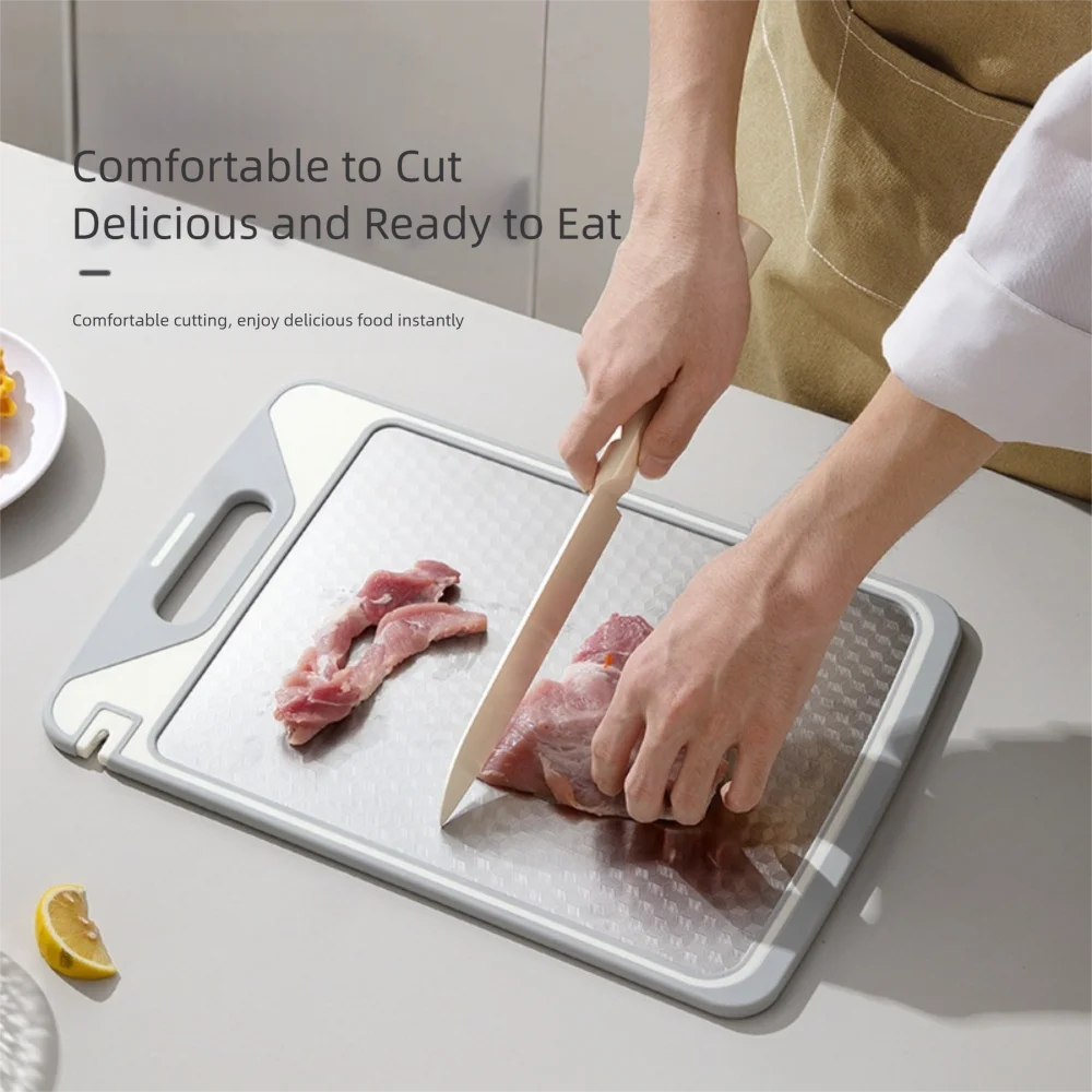 

Double Sided Chopping Board Stainless Steel Multifunctional Cutting Board Anti-Slip with Sharpener Chopping Block