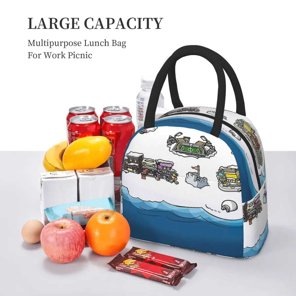 Club Penguin Map Lunch Bags Insulated Bento Box Waterproof Lunch Tote Leakproof Picnic Bags Thermal Bag for Woman Student Work