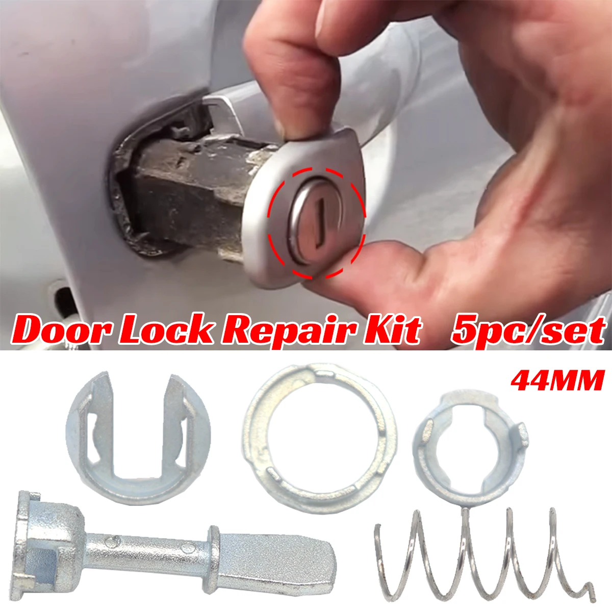 

5pcs Car Front Door Handle Lock Cylinder Barrel Paddle Repair Kit Tool 44MM Set Replacement For Audi A6 Skoda Fabia VW Bora Golf