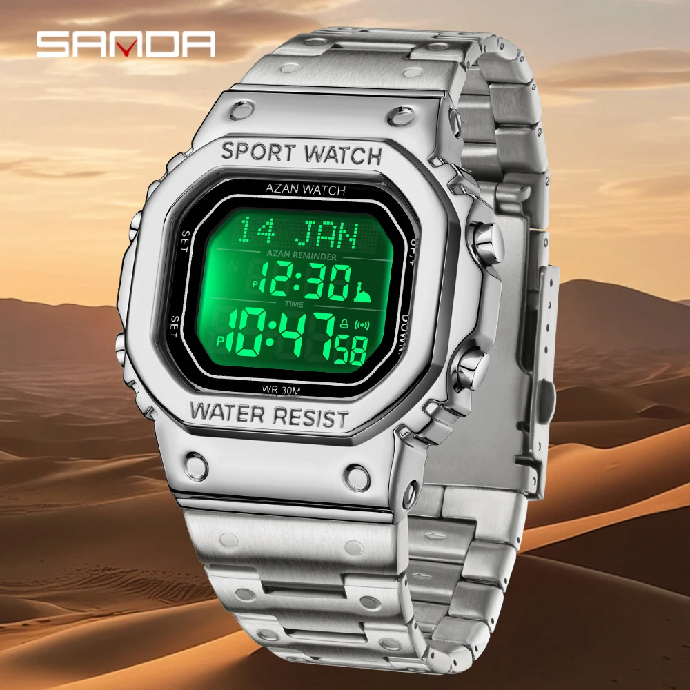 

SANDA New 2172, модные мужские электронные часы, многофункциональные водонепроницаемые светодиодные мужские электронные часы с одним дисплеем