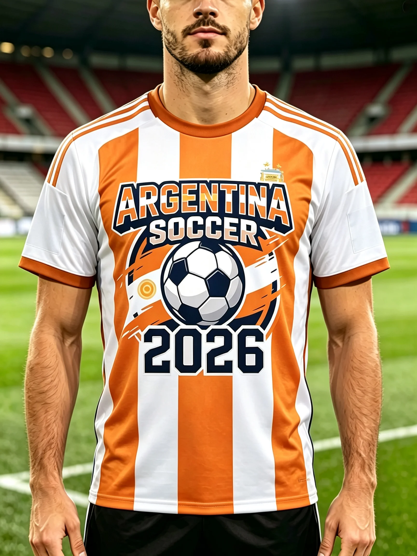 Men's Argentina Soccer 2026 Striped Football Jersey, Short Sleeve Athletic Sports Fan Tee, Casual Soccer Supporter Shirt