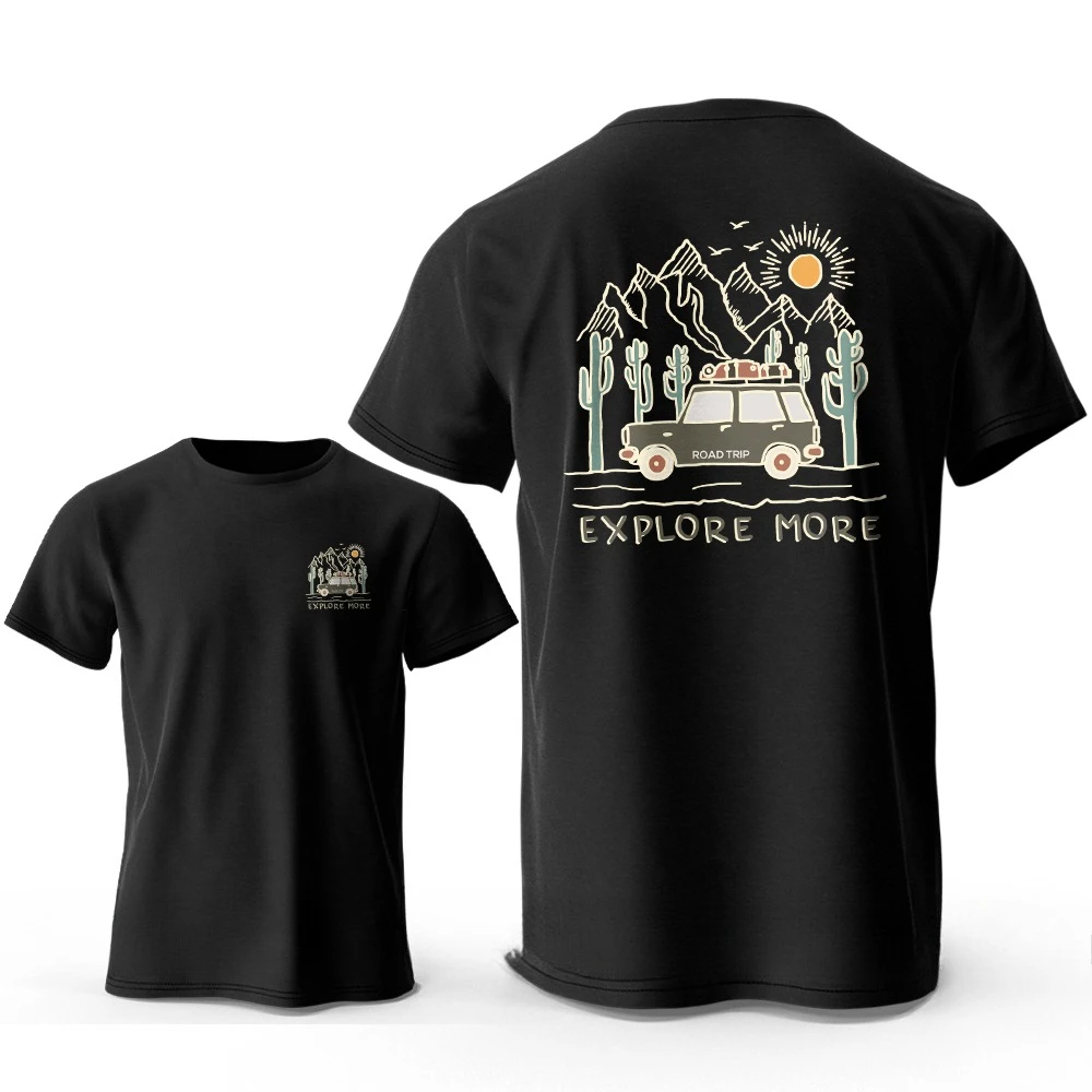 Explore More Printed T-Shirt Cotton Adventure Graphic Tees for Men's Clothing Women 2026 Summer New Tops Wanderlust Streetwear