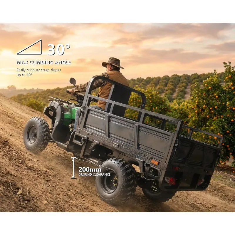 3000W Electric Farm Cargo ATV for Adults, 30° Climbing Utility Quad, 200mm Ground Clearance Agricultural 4 Wheeler Vehicle