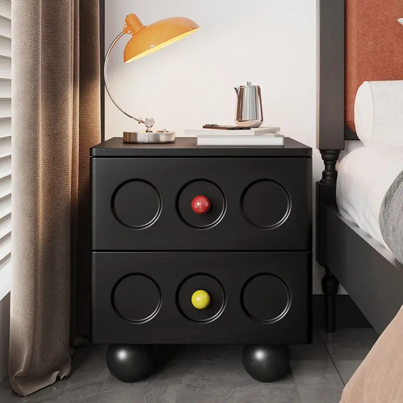 Black Cartoon Retro Solid Wood Bedside Table New High-end Bedside Drawer Cabinet Mini Small Cabinet Night Stands for Bedroom