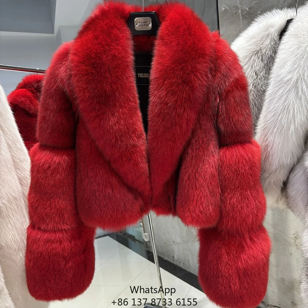2025 Winter Women's High Quality Short Fox Fur Coat Real Fox Fur Jacket Coat Warm Red Fox Fur Jacket