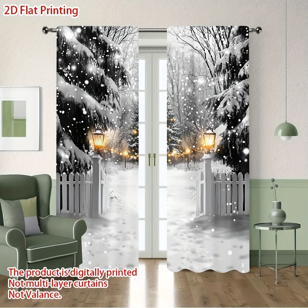 Black White Snow Forest Path Lamp Curtains, Rod Pocket, Polyester, Home Decor, Bedroom Living Room, Moody Home Decor, Home Decor