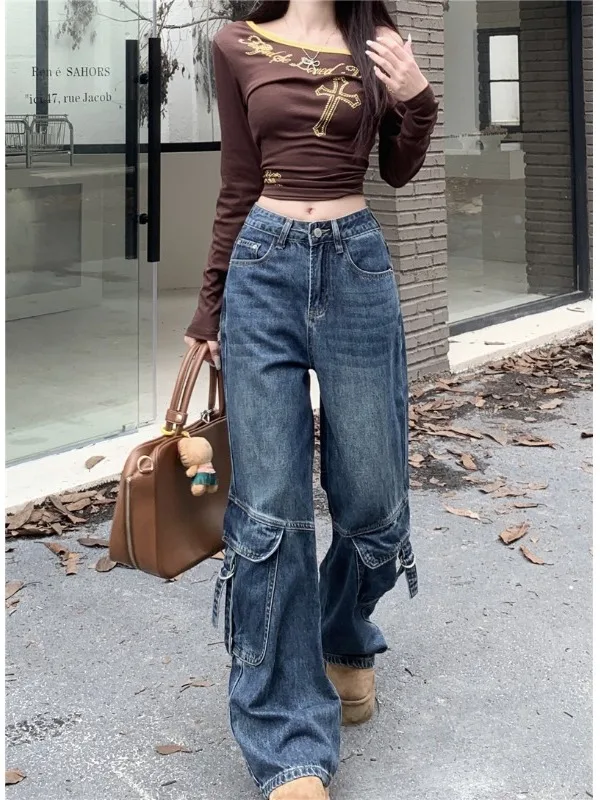 

American High Street Fashion Wide Leg Jeans Women's Spring 2026 Casual Loose Slimming Versatile Pants High Waist Zipper