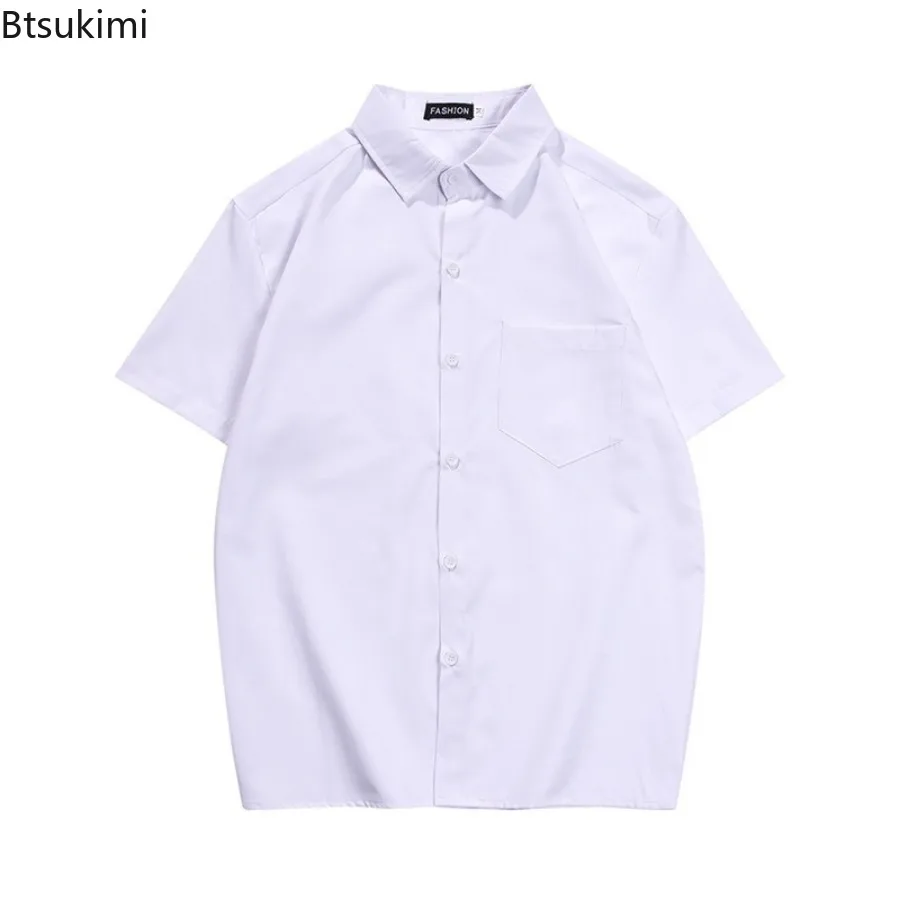 Verão casual moda camisas brancas para homens estilo coreano solto manga curta camisetas clássico diário estudante uniforme workwear masculino