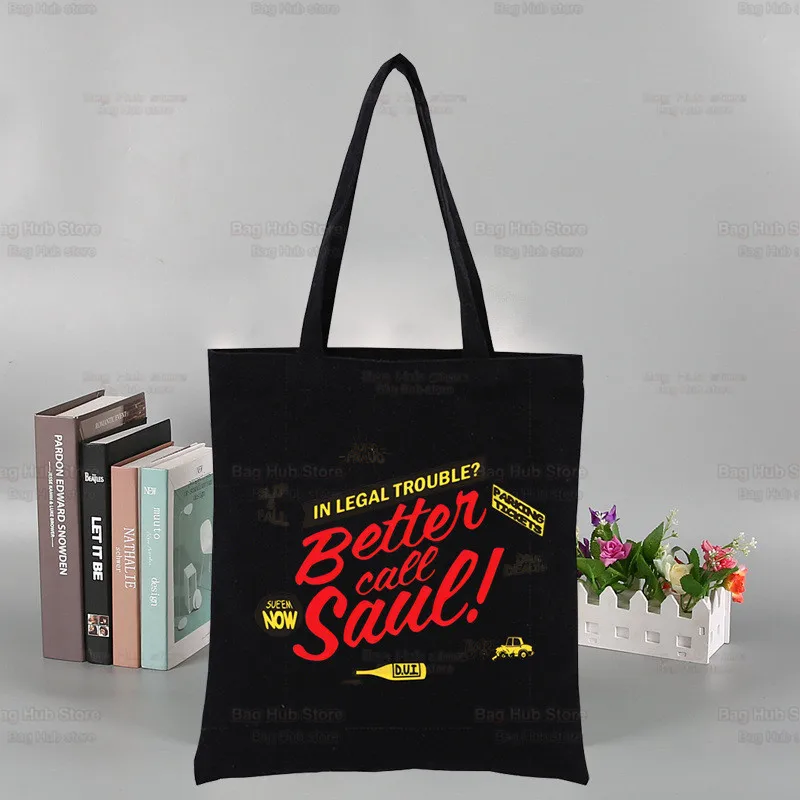 Better Call Saul Black Print Reusable Shopping Bag Women Canvas TV Series Breaking Tote Bags Eco Bag Shopper Shoulder Bags