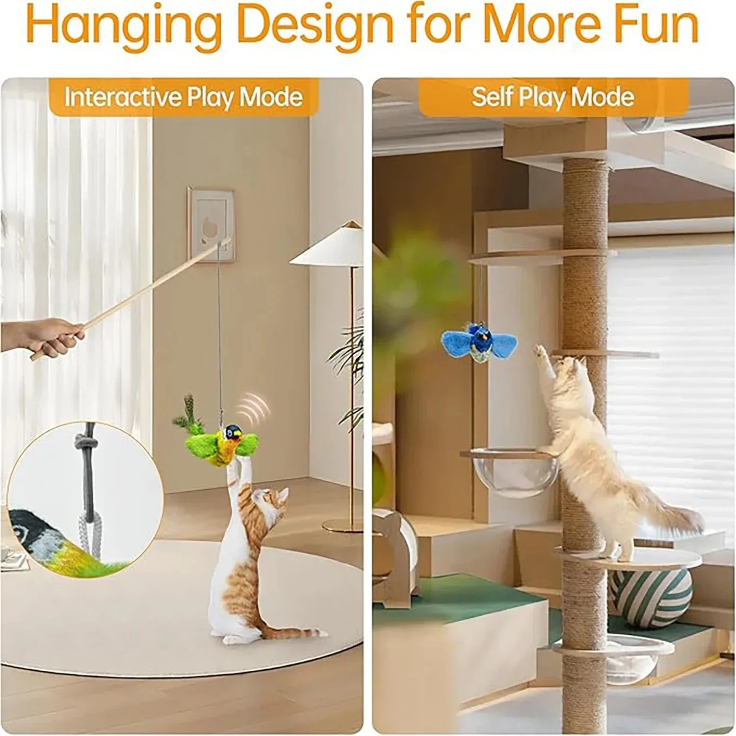 Interaktives Vogelspielzeug für den Innenbereich für Katzen, Jagdspielzeug, klingendes Katzenminze, Katzen-Teaser-Spielzeug, Selbsthilfe, Wandbehang, Vögel, Katzenspielzeug – Detail 1