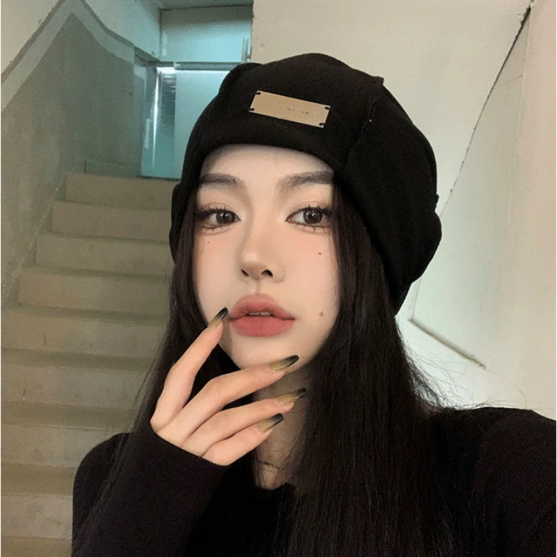 Women Fashion Knitted Beanie Cap Punk Girl Autumn Winter Warm Solid Color Skull Cap Female Street Casual Hip Hop Baggy Hats