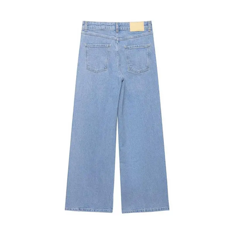 Withered Southern France Minimalist Fashion Woman Clothes Versatile High Waist Wide Leg Women's Denim Pants Straight Leg Jeans