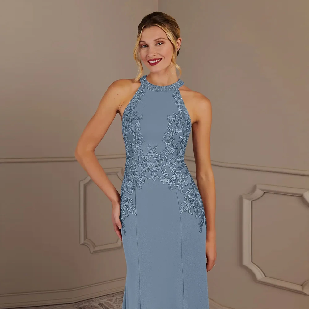 O넥 신부 어머니 드레스 여성용 쉬폰 웨딩 파티 드레스 레이스 장식 2025 여름 신상 로브 드 소와레 지퍼