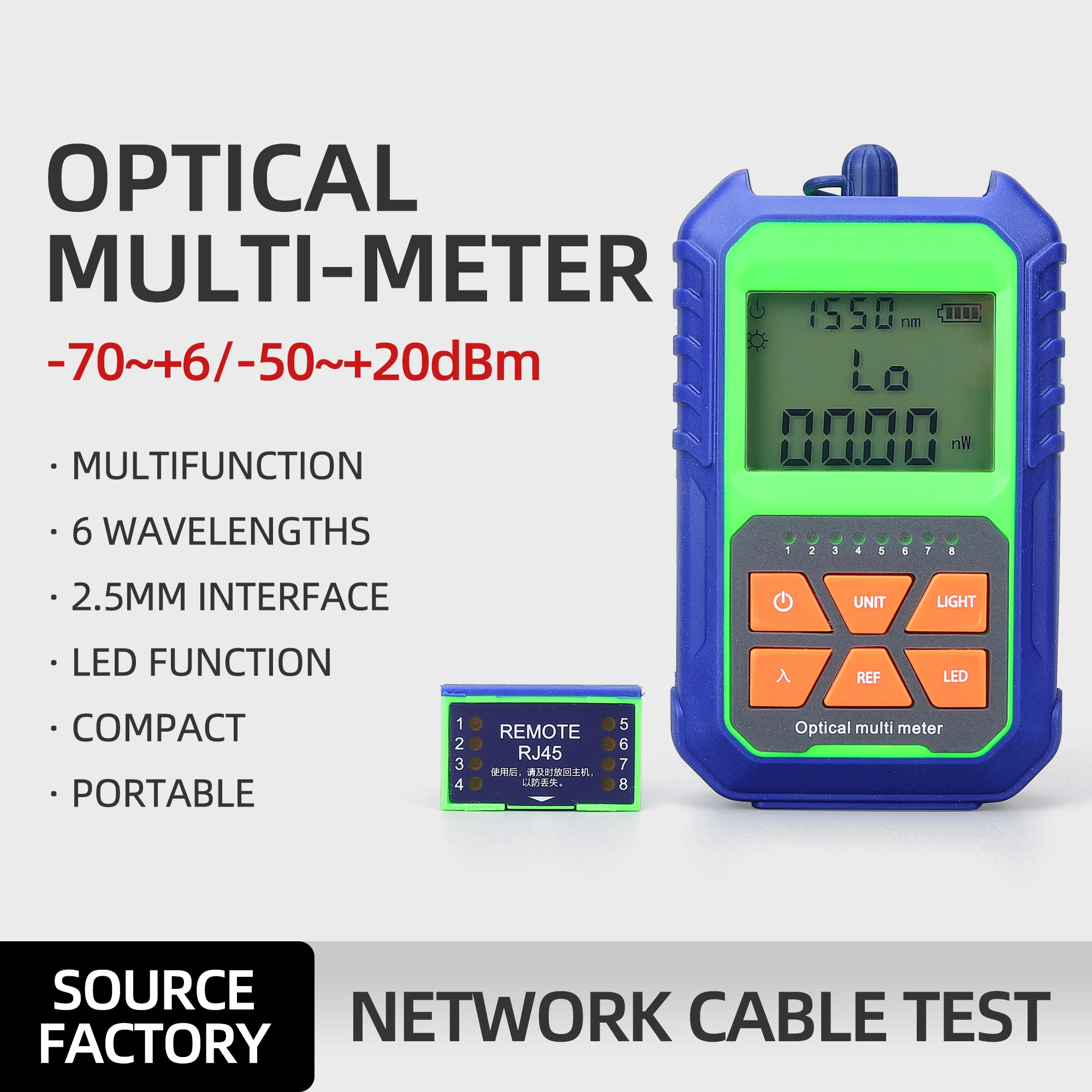 

Handheld Mini Charging Fiber Optic Cable Tester Optical Power Meter -50~20dBm/-70~3dBm For SC / FC / ST Connector