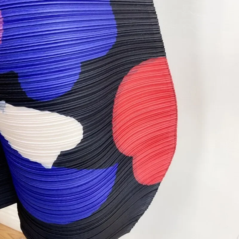 YUDX Miyake plissé jambe large pantalon femme multicolore imprimé élastique taille haute ample grande taille 2025 nouveau automne femmes vêtements