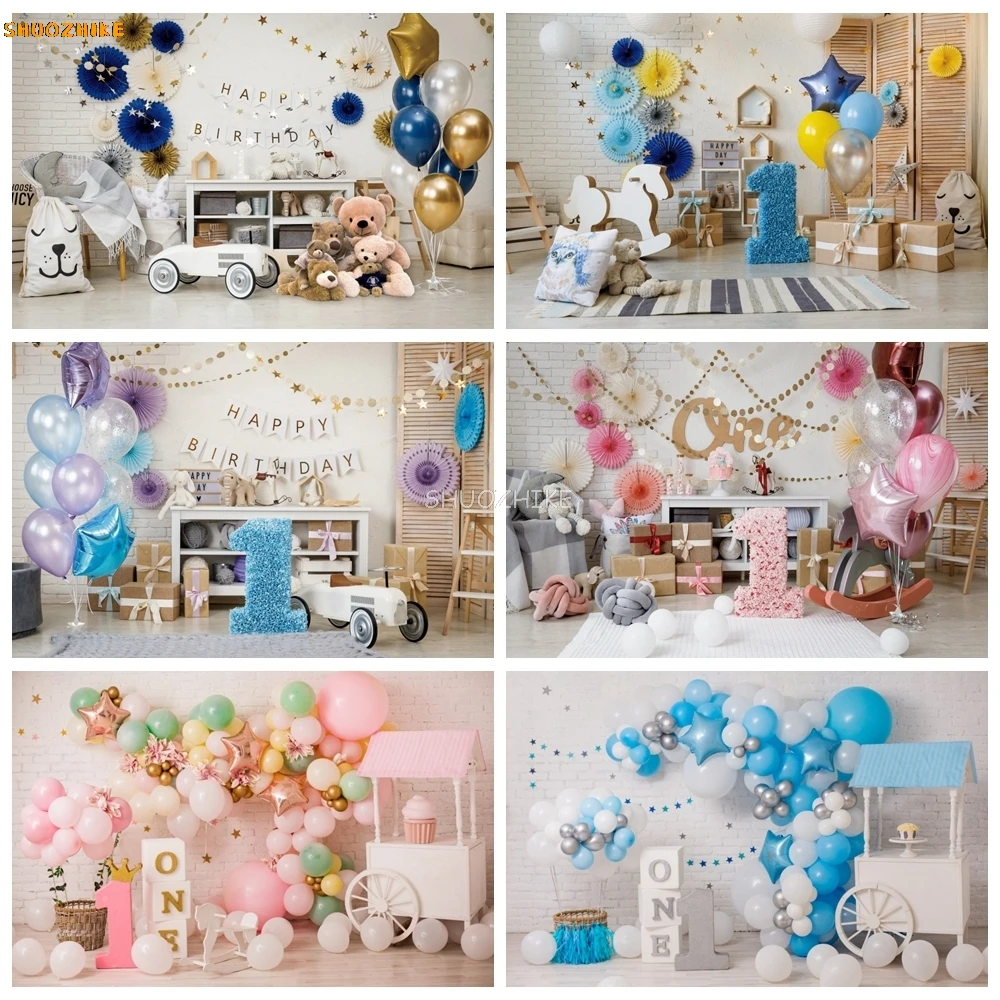 

Newborn Baby 1st Birthday Backdrops Boys Girls First Birthday Party Decor Balloon Photo Background Baby Shower Photography Props