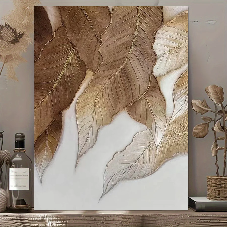 Botanical Abstract Leaf Painting Brown Abstract Art Leaves Wall arts Painting, Modern Wall art Canvas Posters, No Framed