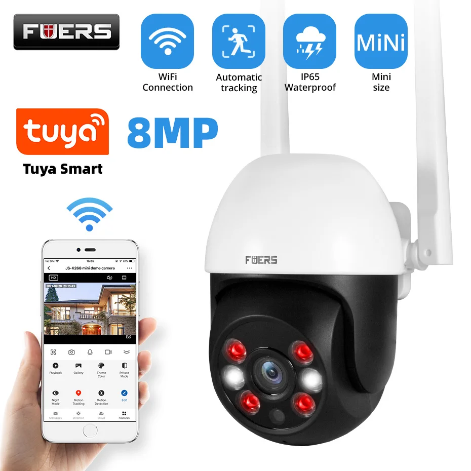 Fuers Tuya Smart 8MP IP Camera Mini WiF Outdoor Home Security Auto Tracking Human Detection Camera WIFI CCTV Surveillance Camera