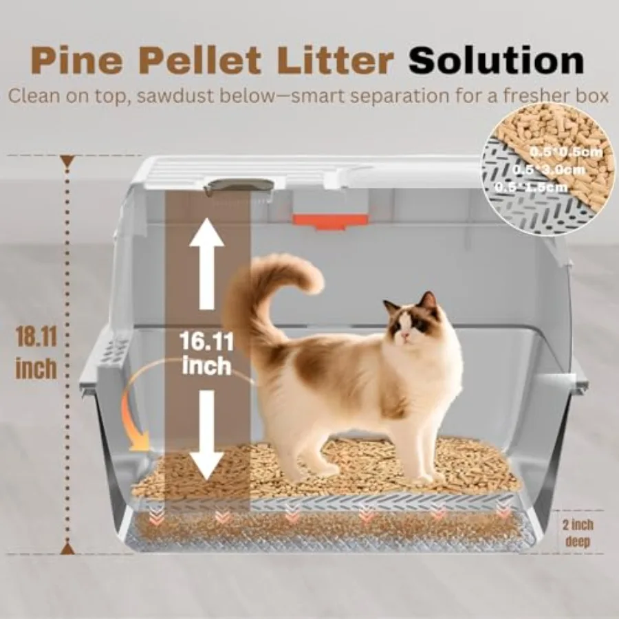 XXL Stainless Steel Sifting Litter Box with Lid, Fully Enclosed 8 Deep Metal Cat Litter Box, Leak-Proof, for Pine Pellets or No view 5
