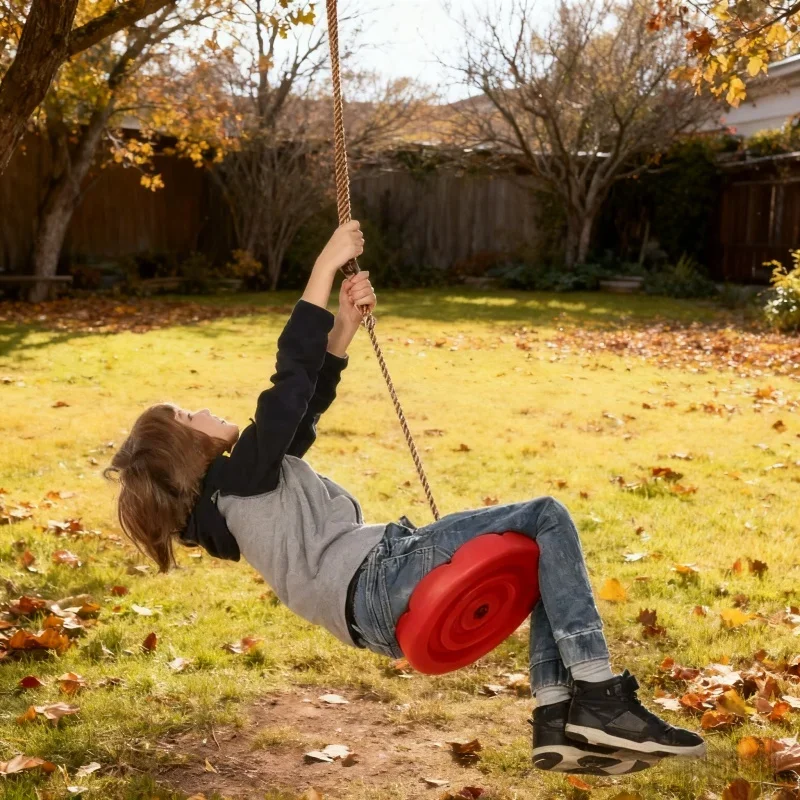 Columpio de disco para niños al aire libre |   Servicio pesado con plataformas Asiento redondo Fácil juego de bricolaje Adición Diseño resistente Regalos divertidos para niños
