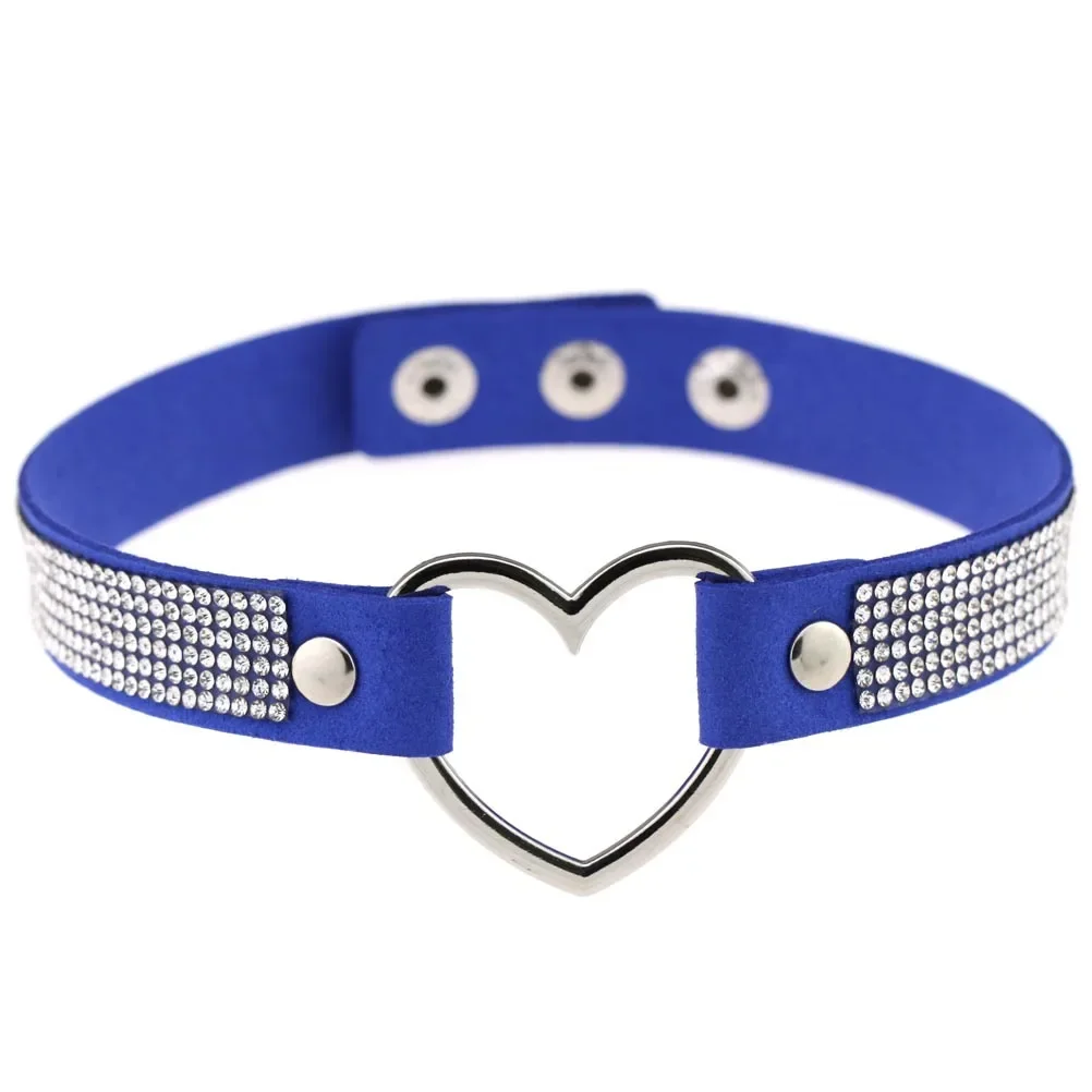 Punk Harajuku Soft girl Sexy Simple Water drill Heart shape Multicolored Leather Stainless steel Necklace Clavicle chain Simple