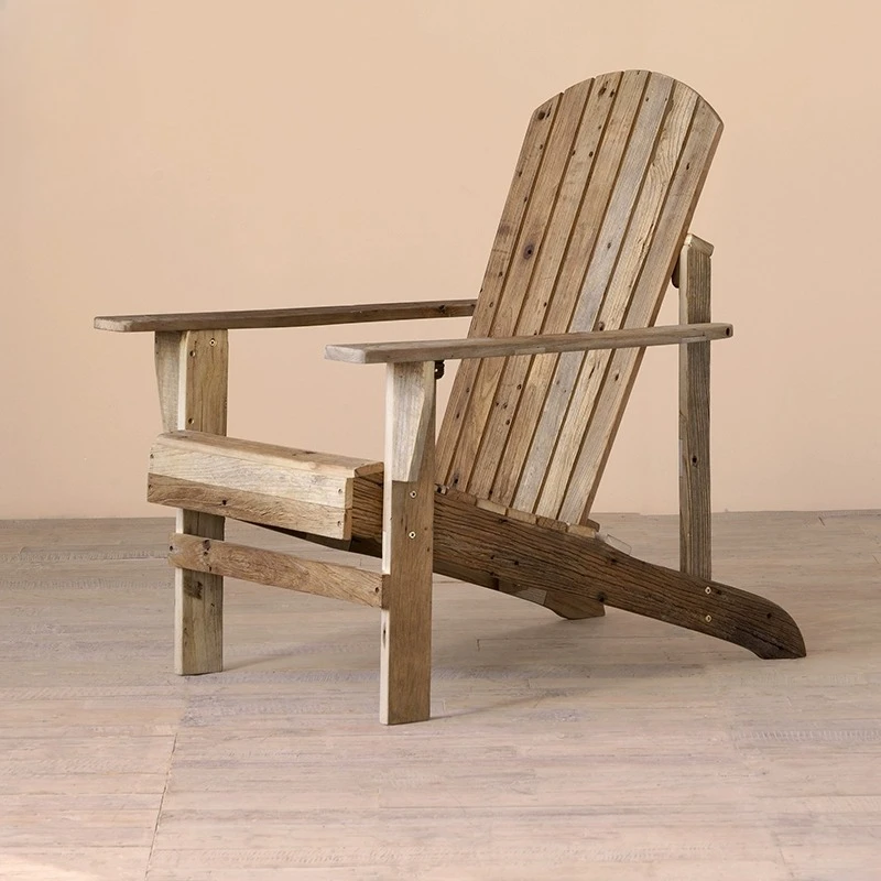 

American country old wood recliner, Nordic retro leisure chair wabi wind B & B balcony old elm recliner