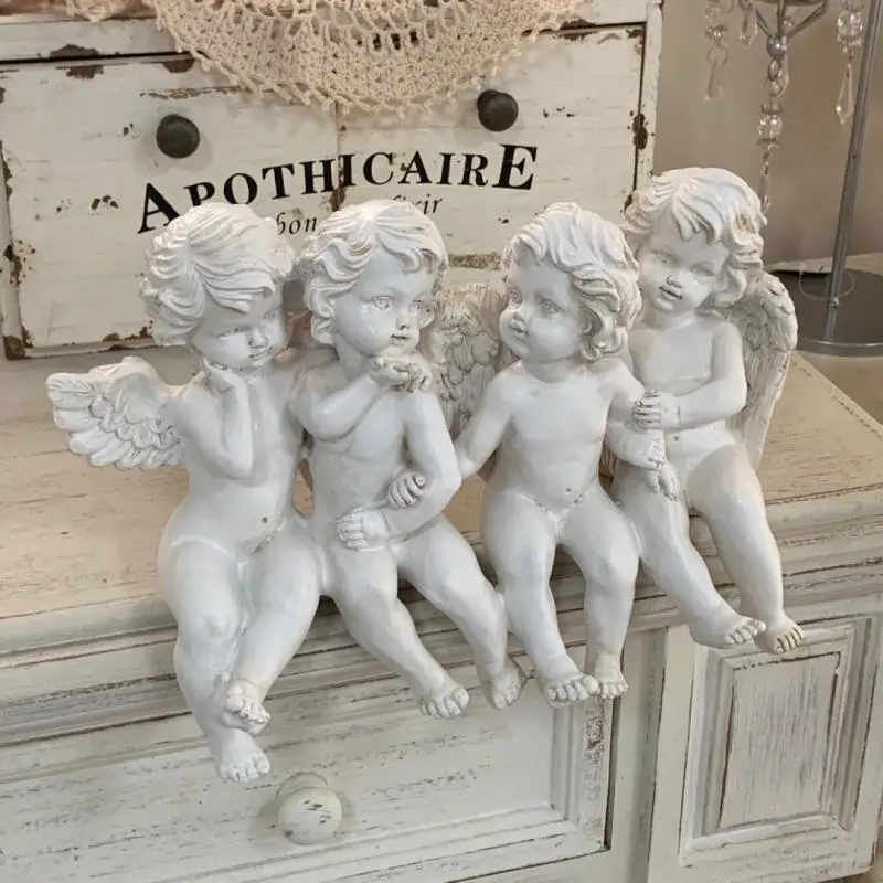 

Retro Angel Sculpture European Resin Statue Aging Angel Shelf Sculpture Desktop Ornament Figurine Carving Crafts Home Decor