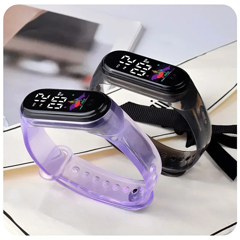 Candy Color Transparent Kids Watches For Boy Girls Sports Silicone Watch LED Digital Kids Watch Fashion Bracelet Birthday Gift