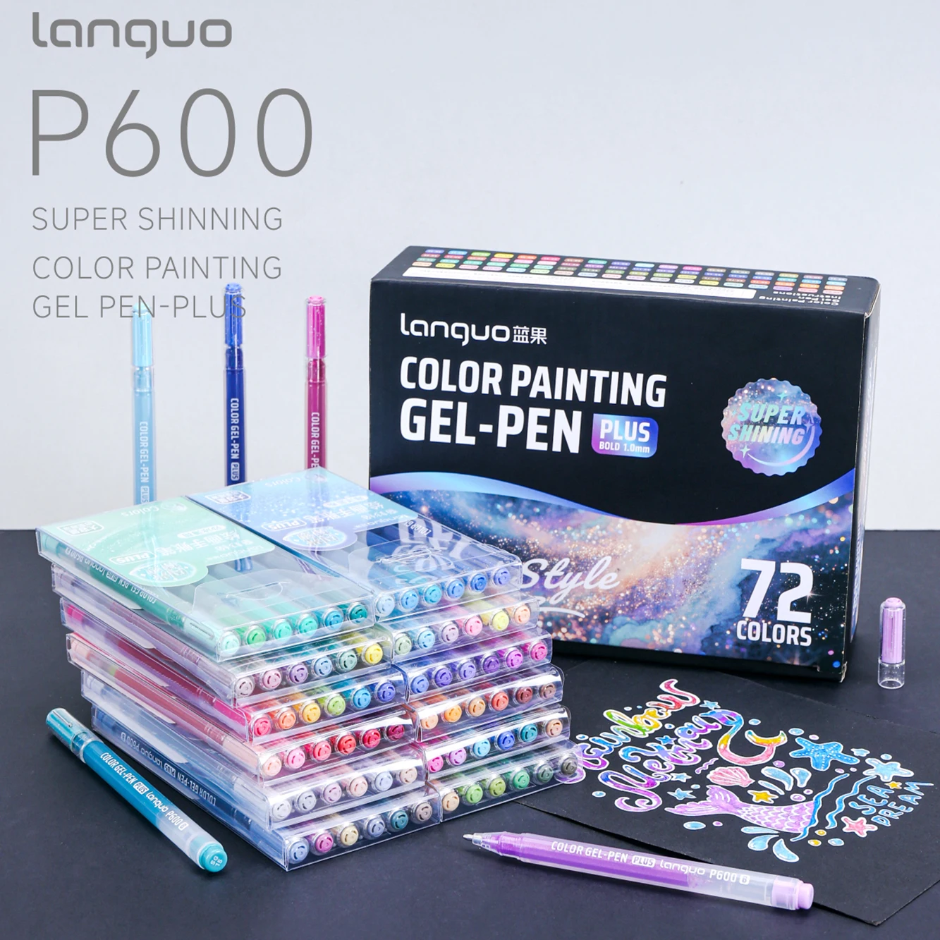 Blue Fruit Flash Effect 72-Color Set: Special Acrylic 1.0mm Journaling Pens Plus Colorful Fluorescent Gel Pens for Graffiti, Handwritten Reports, Watercolor Pens, Large Capacity, Shiny Style Gel Pens