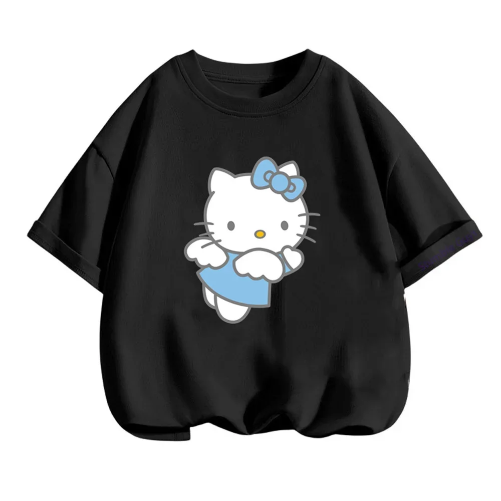 

Одежда для мальчиков, футболка Hello Kitty для девочек, летняя повседневная одежда с героями мультфильмов Sanrio Kawaii для детей от 3 до 14 лет