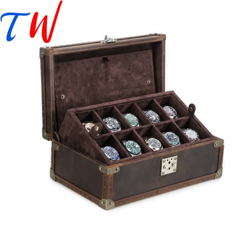 10 Slots Watches Organizador Genuine Leather Watch Collection Case Classic Retro Rivet Watch Storage Case Box Customizable Logo