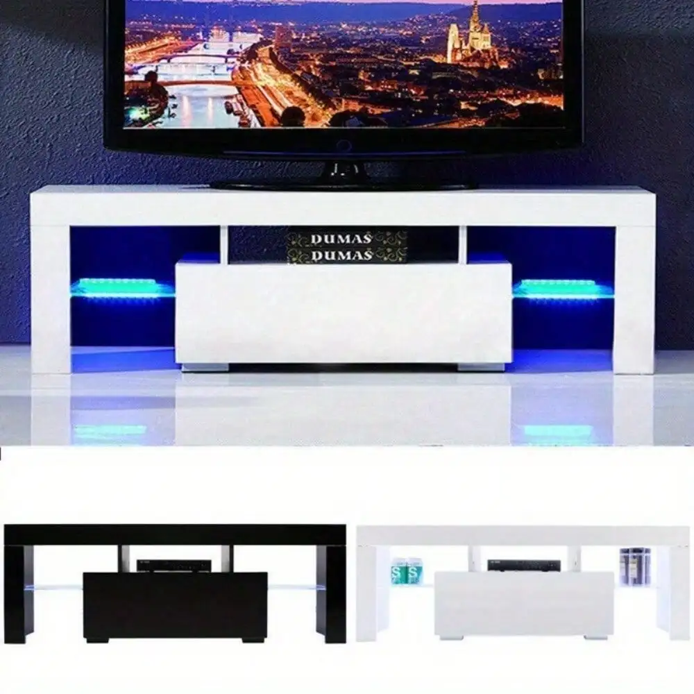 TV Stand Cabinet Media Console Entertainment Center w/ Drawer Led Light Shelves